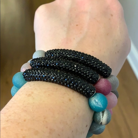 Agate druzy beaded stretch bracelet - Picture 6 of 7